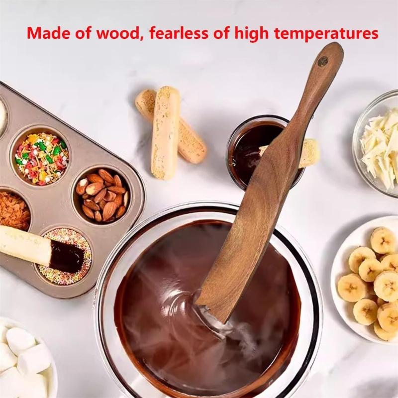 2 Piece Skinny Spurtle for Sourdough Starter, Mixing, Reaching Bottom of Jar, Dough Whisk, Wooden Spatula Kitchen Tool