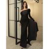 Western Style Sexy off-Shoulder Long Sleeve Dress Women High Temperament Slim Fit Black Annual Meeting Banquet Formal Dress Long Dress