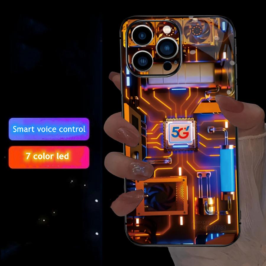 PCBA Mechanical Flash Light Phone Case For iPhone 17 Air 16 15 14 7 8 Plus 13 12 11 Pro Max Full Protect Glass LED Phone Fundas