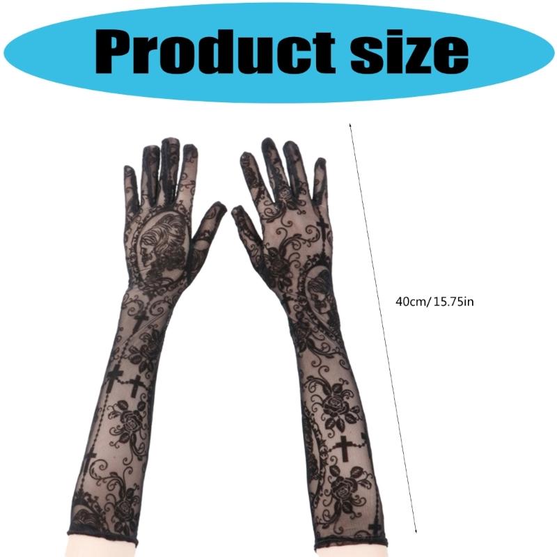 Lace Gloves Skeleton Crosses Design Role Playing Glove For Halloween Costume Parties And Gothic Fashion Accessories