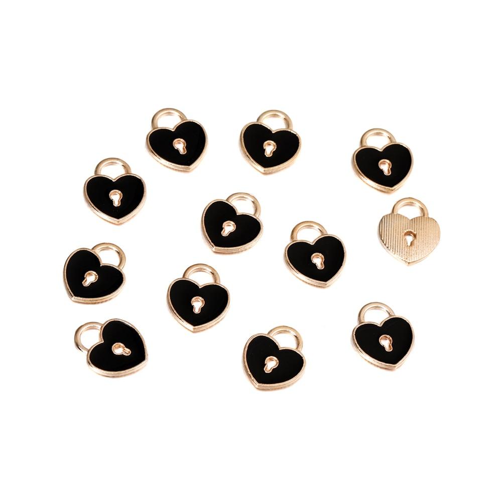 10Pcs/Bag Alloy Love Heart Small Key Lock Shape Charms Enamel Pendant For DIY Bracelet Necklace Jewelry Making Accessories