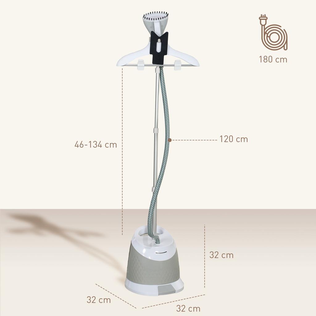 1800W Standing Clothes Steamer, with Accessories - Grey