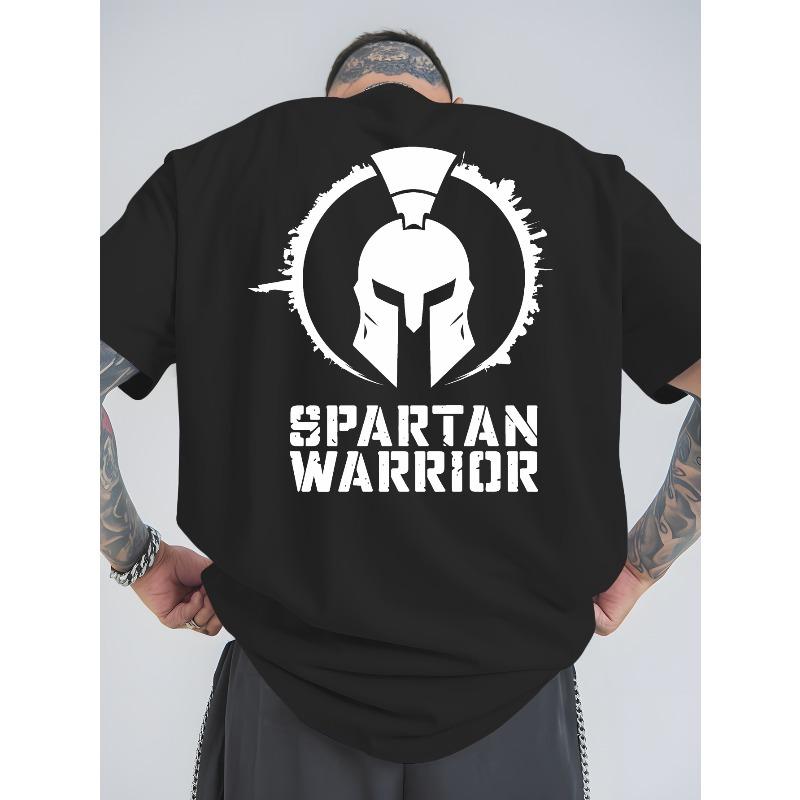 

European Size Spartan Warrior Summer Outdoor Sports and Casual Large-size Short-sleeved T-shirts, Men s Trendy Fashion Prints, Loose Base Shirts 4XL чорний