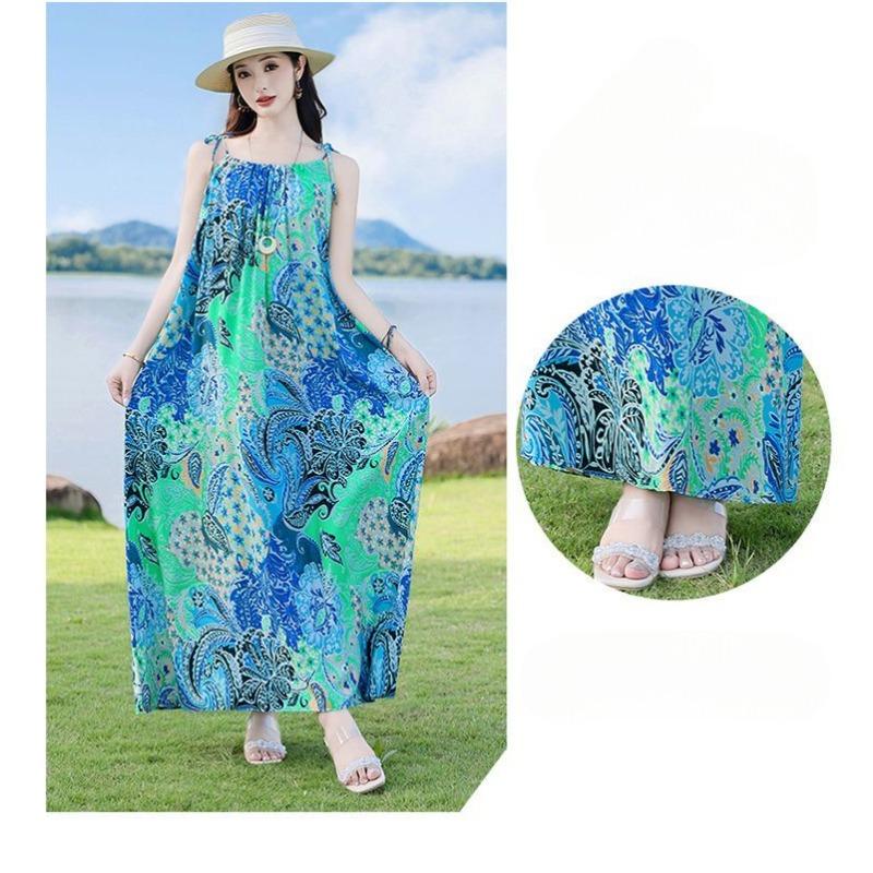 Fashion Floral Sleeveless Cotton Maxi Dress Summer Boho Style Casual Wear for Women