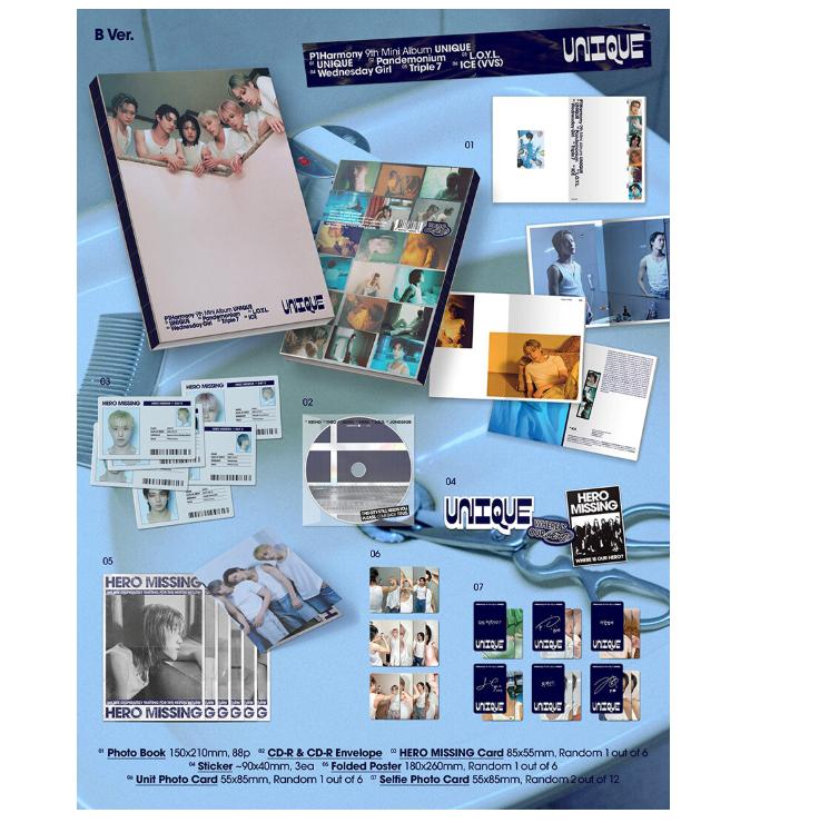 [Przedsprzedaż] P1Harmony Mini 9. Album ‘UNIQUE’ (Fotoksiążka wer.) — Zestaw 3 wersji / Losowa wersja
