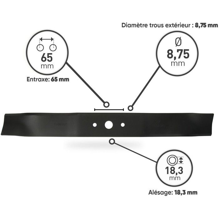 Lame mulching adaptable pour tondeuse castelgarden - l : 504 mm - alésage central : 18,3mm - entraxe : 65mm