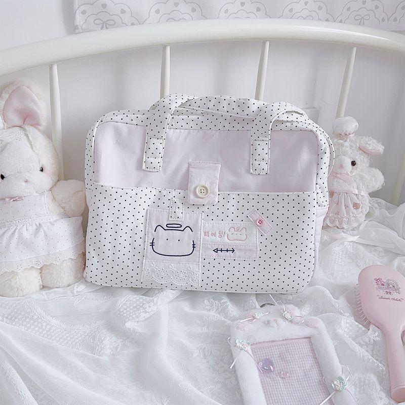 

Дневник котенка Оригинальный дизайн Молодежная сумка-тоут с сердечком 2025 Новое поступление Сумка через плечо Сумка-тоут с милой вышивкой кошки Kitten Diary Satchel Tote Bag