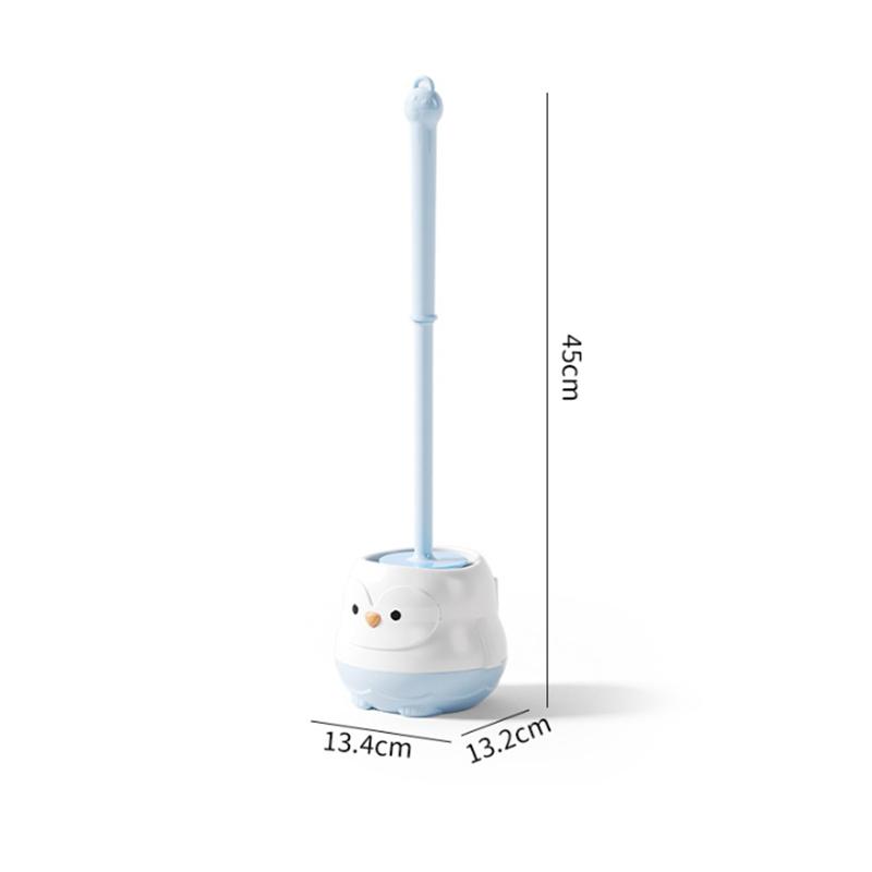 Cute Cartoon-style Toilet Brush With Base, No-drill, Wall-mounted, Long-handled Design For Bathroom Use, Perfect For All Angles