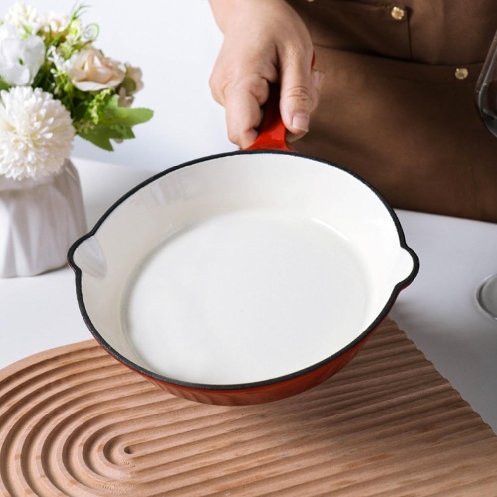 Haushalts-Antihaft-emaillierter Gusseisen-Schmortopf Universeller flacher Boden Bratpfanne Rote Vintage Omelettpfanne Induktionskochfeld