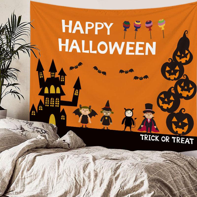 Home bedside room decoration Halloween tapestry, witch skull ghost print hanging cloth, background wall covering