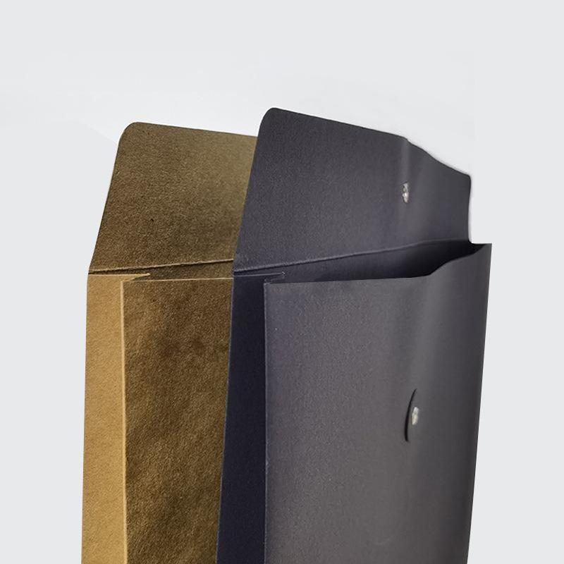 A3 Black Kraft Paper File Bag with Rope Buckle - Solid Color, Vertical Line for General Archive Storage