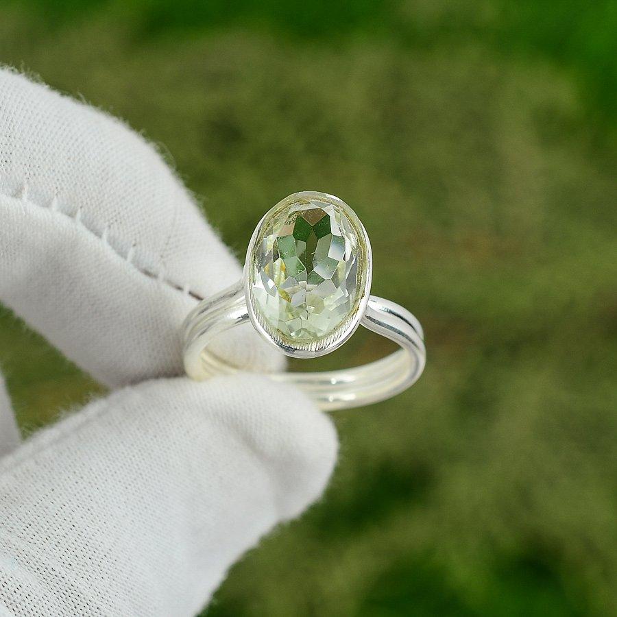 Sterling Silver Green Amethyst Stone Wife Statement Bezel Boho Ring Jewelry US 9
