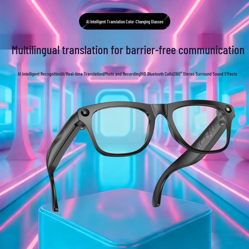 Photochromic AI Smart Glasses M65 - Multifunctional Music, Call, Translation, and Photo Recording