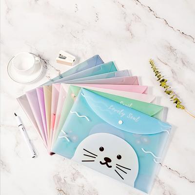 4 Stück Dokumententaschen Niedlicher Cartoon Aktenhalter Druckknopf PVC Mappe Stiftbox Büro Informationstasche Schüler Schreibwaren