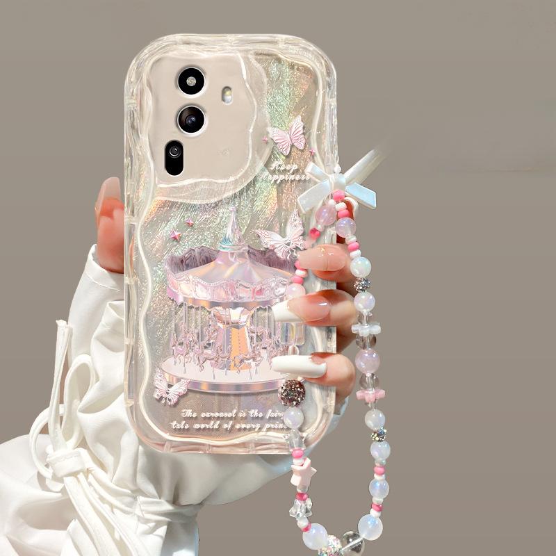 Carousel Chain Suitable for Apple 15promax Mobile Phone Case Iphone14 Feather Yarn 13/12 Transparent Silicone