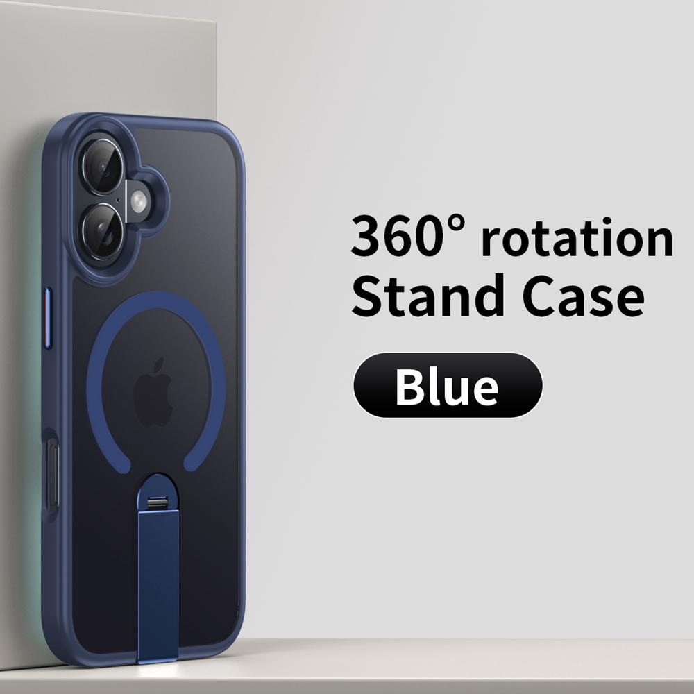 KEYSION 360 Hidden Metal Stand Magnetic Case for Magsafe for iPhone 17 Pro Max Air Transparent Matte Shockproof Phone Back Cover