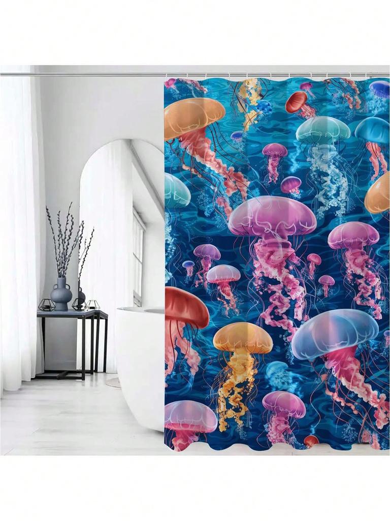 Vibrant Jellyfish Shower Curtain: Embrace The Oceanic Design, Soft Fabric, And Colorful Vibes For Your Inspiring Bathroom