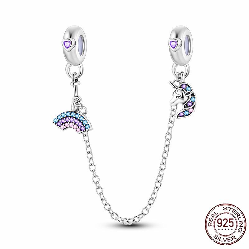 Stříbrný Křišťálový Pavé Bezpečnostní Řetízek Pevný Klip Pramen Přívěsek Vhodný pro Ženy Náramek Stříbrné Šperky Párty Narozeninový Dárek