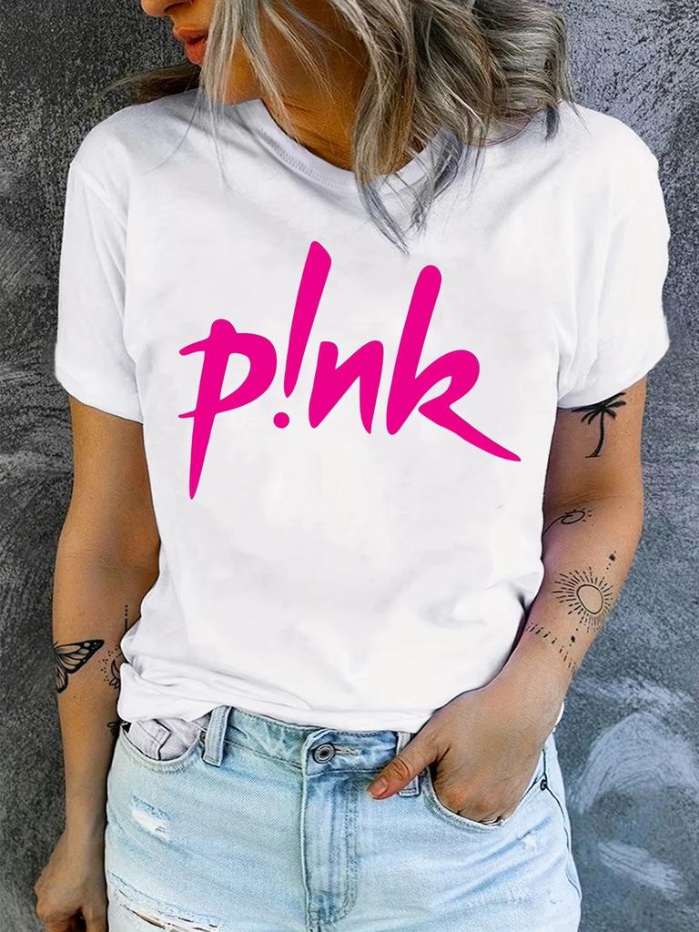 Unisex Roze Creatieve Letter Harajuku Print T-shirt Zomer Korte Mouw Ronde Hals Casual Mode Unisex Kleding