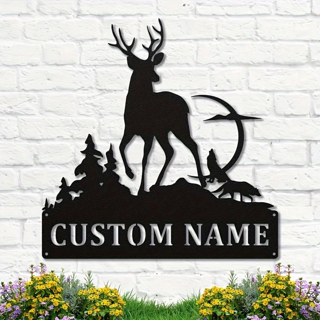 Customizable Deer Silhouette Metal Wall Art, Personalized Family Name Sign for Home Decor Indoor Outdoor