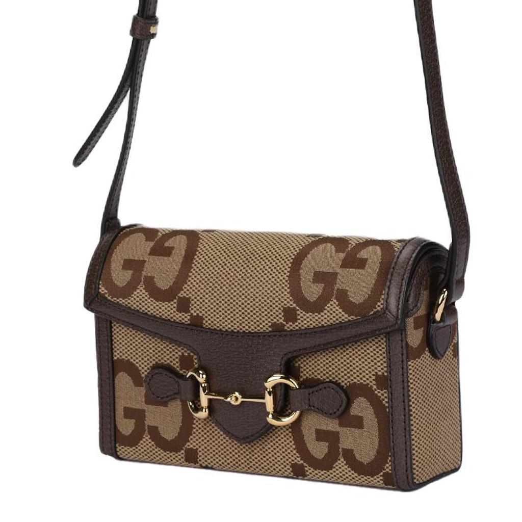 Gucci Horsebit 1955 Gold Horsebit Oversized Double G Magnetic Closure Canvas And Leather Trimmed Box Bag Shoulder Crossbody Mini 699296-UKMBG-2572