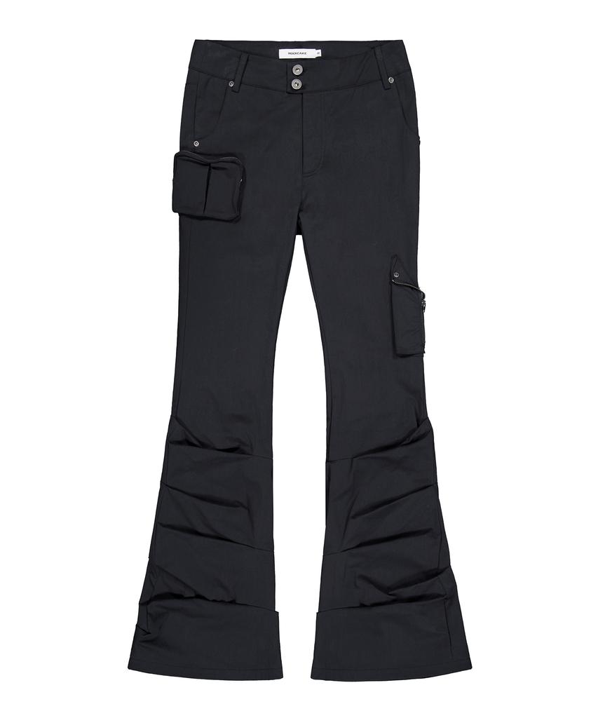 ROCKCAKE Shirring Pocket Flare Pants - Black