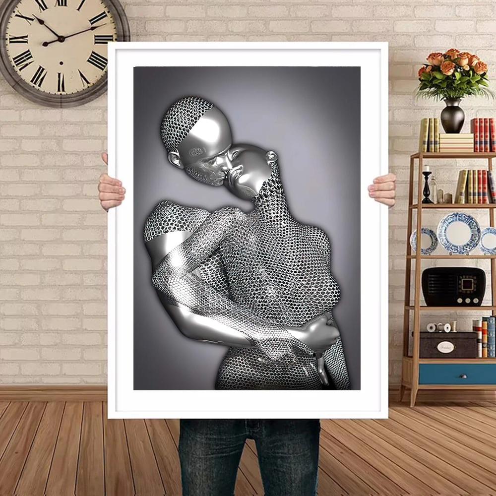 Metal Figure Statue Art Poster High Definition Printing Canvas Painting Prints Couple Sculpture Living Room Home Decor Picture