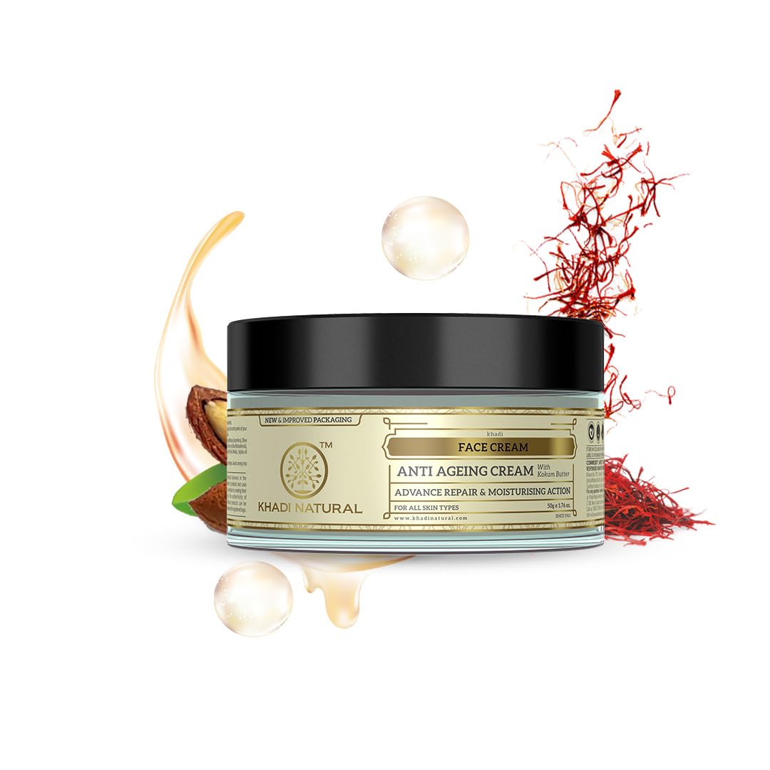 Khadi Natural Anti Ageing Face Cream For Wrinkles Hydration And Smooth Skin Care Suitable For All Skin Types 50 g