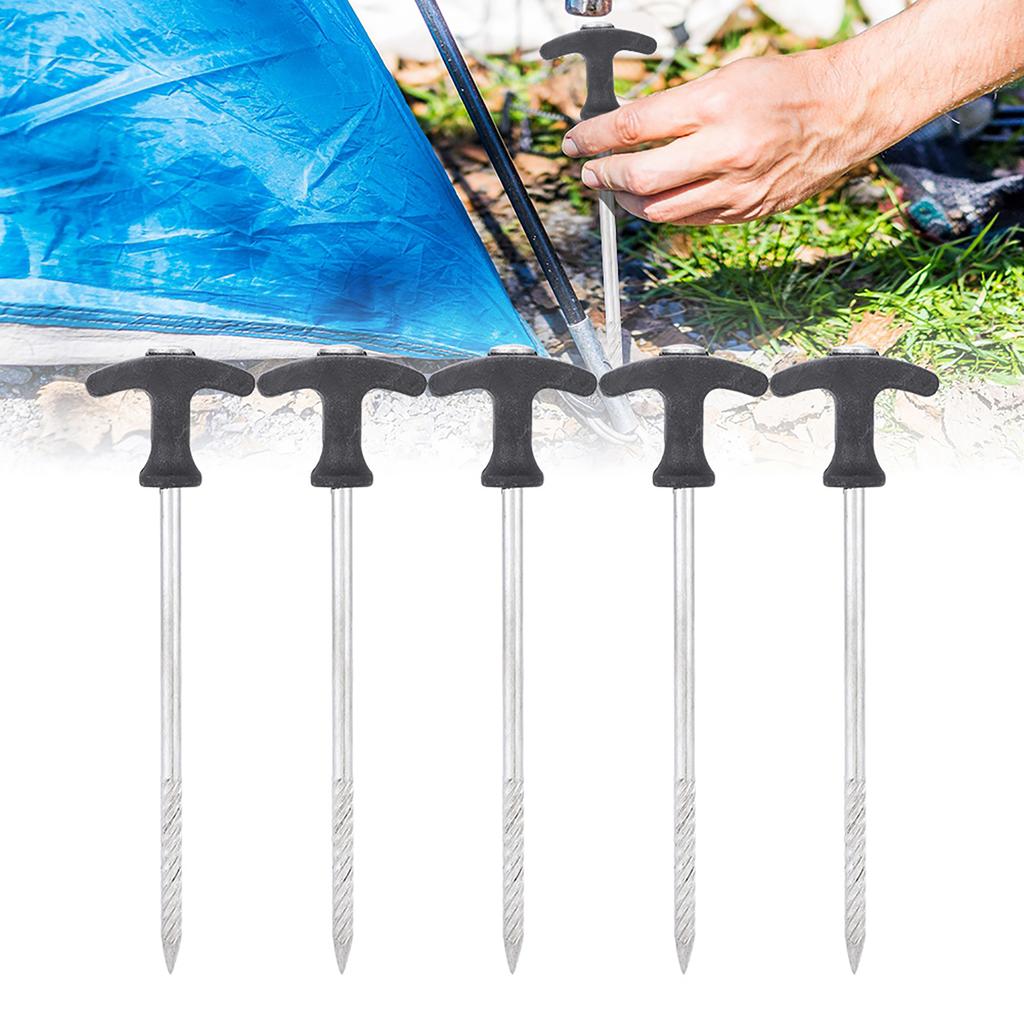 5PCS Stainless Steel Tent Peg Ground Nails Screw Nail Stakes for Frozen Soil Ice Surface