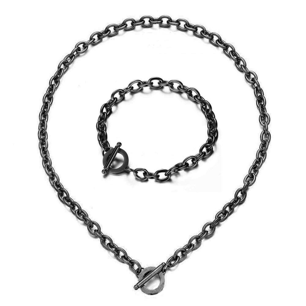 New Style Stainless Steel Toggle Jewelry Sets For Men Women Link Chain Bracelet And Necklaces Set