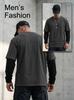 Mens Faux Layered Long Sleeve T Shirt, Casual Weekend Lounge Tops, Classic Fit for Relax Walk Outdoor Errands Commute Daily Leisure Wear
