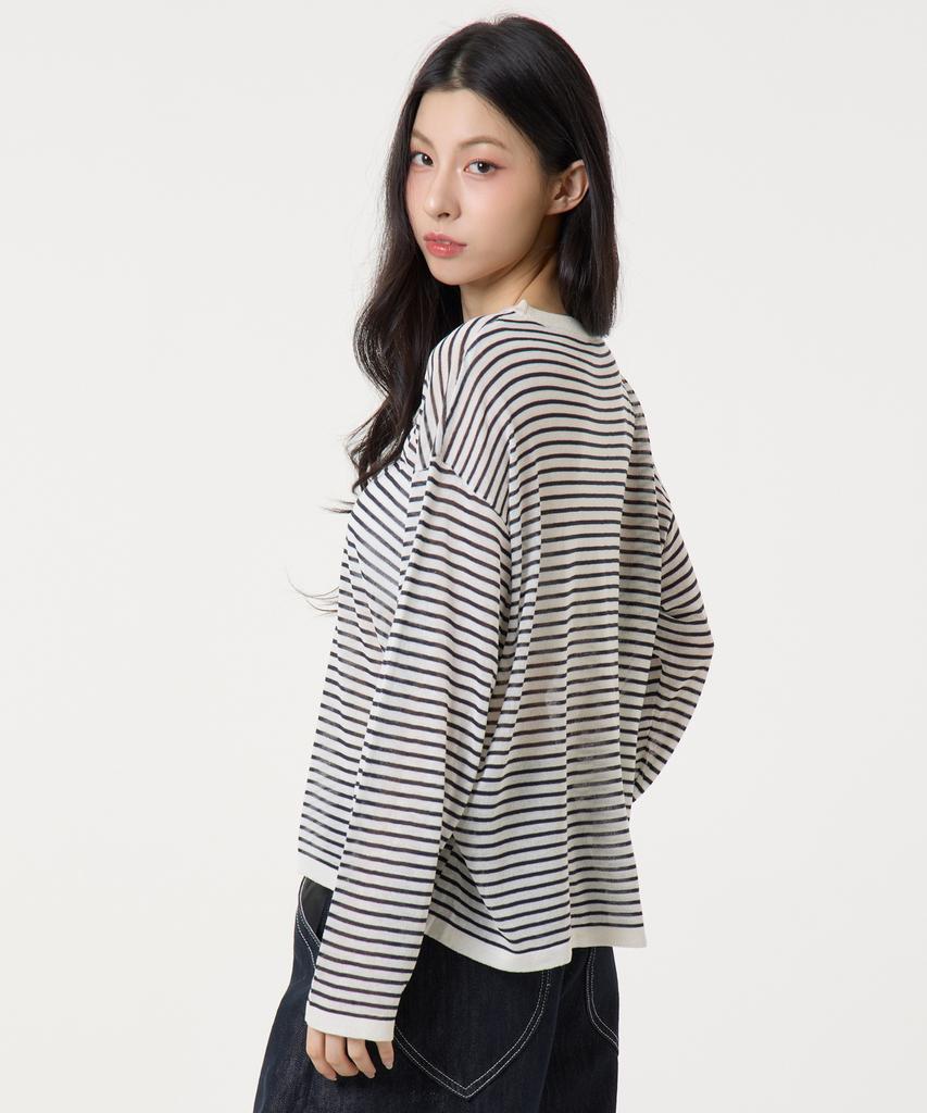 UNKNOWN PLANET Striped Long Sleeve Knit White
