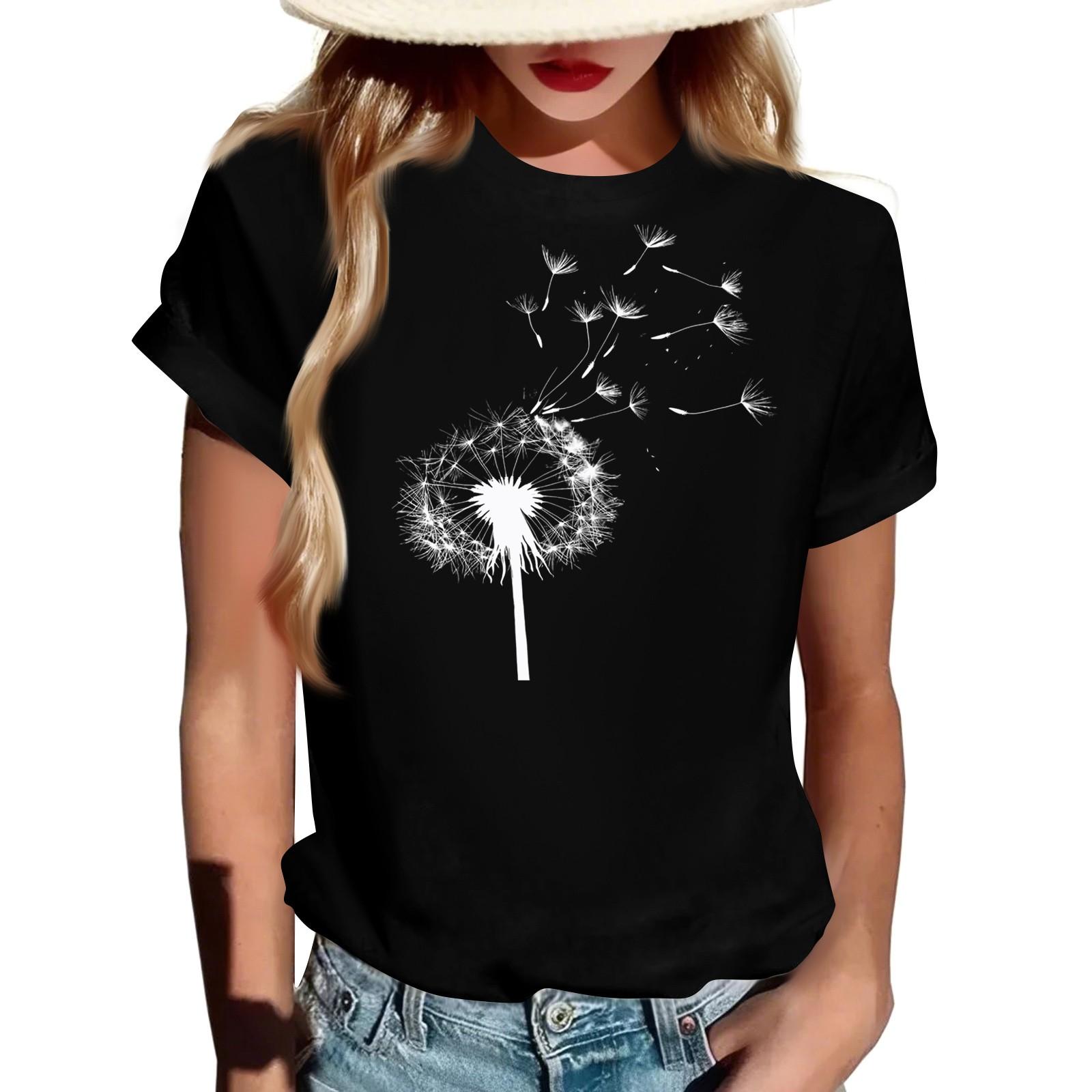 

Женская модная футболка с круглым вырезом, повседневная, с ретро-принтом, с короткими рукавами M чёрный