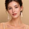 1pair Metal Shell Tassel Earrings Round Shell Fringed Drop Earrings Acrylic Disc Earrings  Women