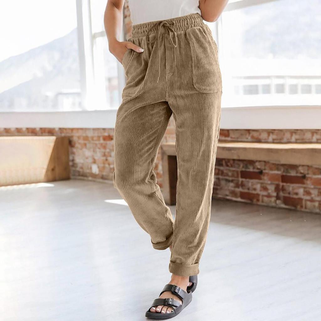 Pantaloni di Velluto a Coste da Donna Casual Coulisse Elastico Vita Alta Gamba Dritta Pantaloni Larghi Comodi con Tasche