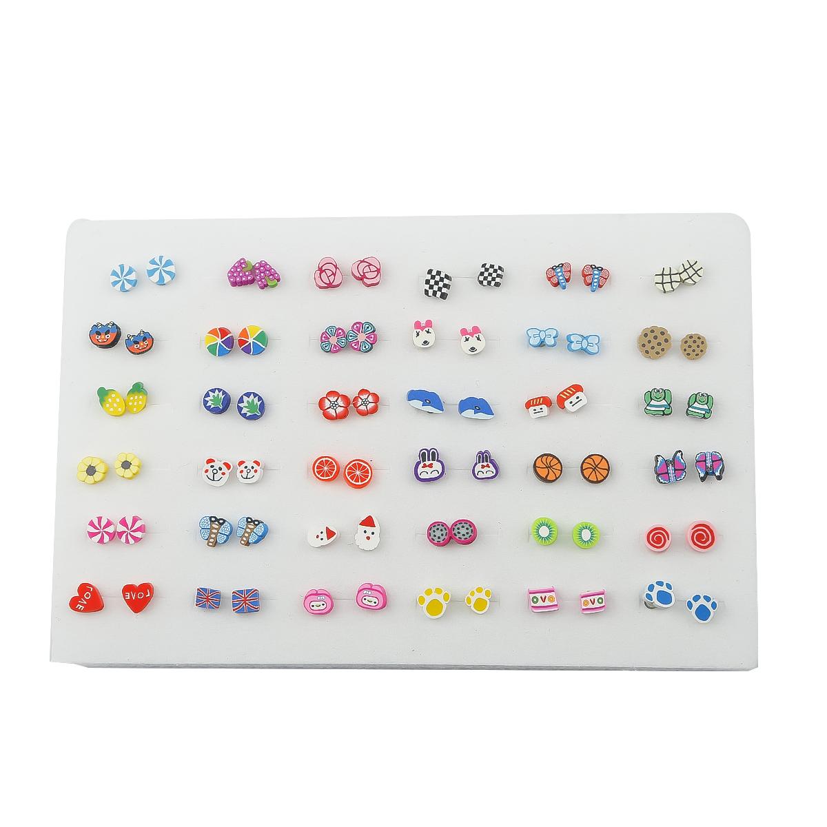 

36 пар сережек-гвоздиков из пластика в смешанном стиле со стразами, цветами, геометрическими фигурками и животными для женщин и девочек, ювелирные аксессуары