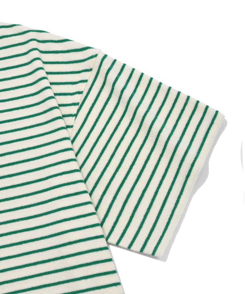 COVERNAT Terry Stripe Open Collar T-Shirt Green