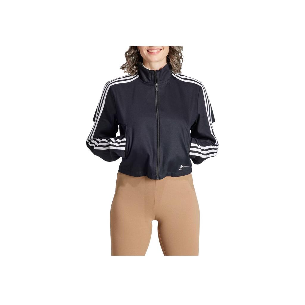 Adidas Originals Striped Print High Neck Full Zip Long Sleeve Jacket Women Jacket Black IM4326