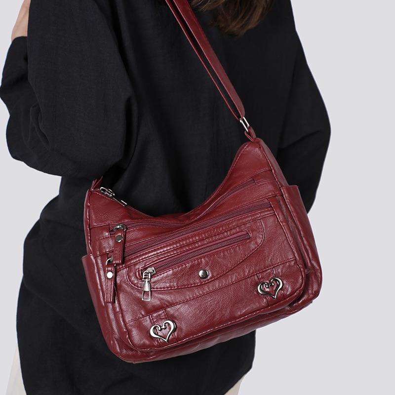 Weiche Leder Mehrfachtaschen Damenhandtasche neue Schulter Umhängetasche Damenrucksack mittelgroße Muttertasche