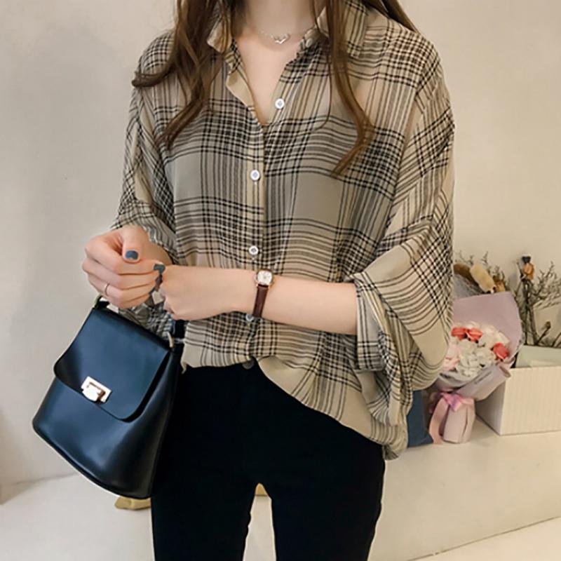 Women's Long Sleeve Button Down Striped Turn Down Collar Loose Blouse