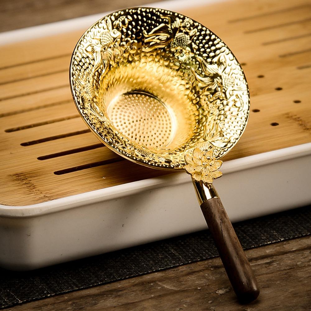 Wood Handle Tea Filter Embossed Tea Colander Teaware Tea Strainer Bubble Tea