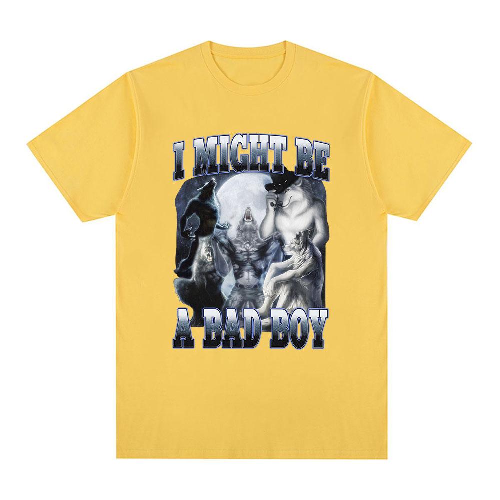 Alpha I Might Be A Bad Boy Wolf Funny Meme Graphic T Shirt Men Women Fashion Vintage Short Sleeve T-shirt Casual Cotton T-shirts