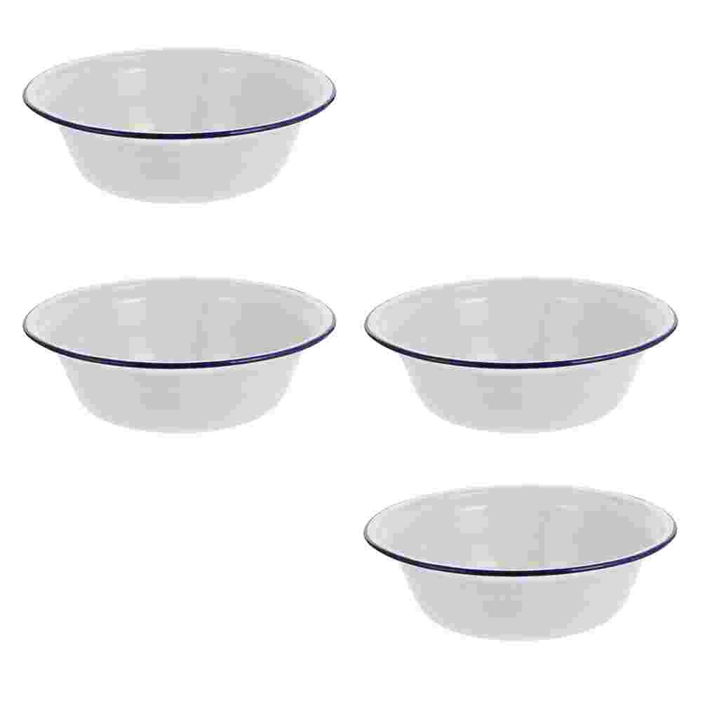 4 Pcs Food Containers Enamel Bowl Home Soup Practical Enamelware Wash Basin Simple White Creative Miss