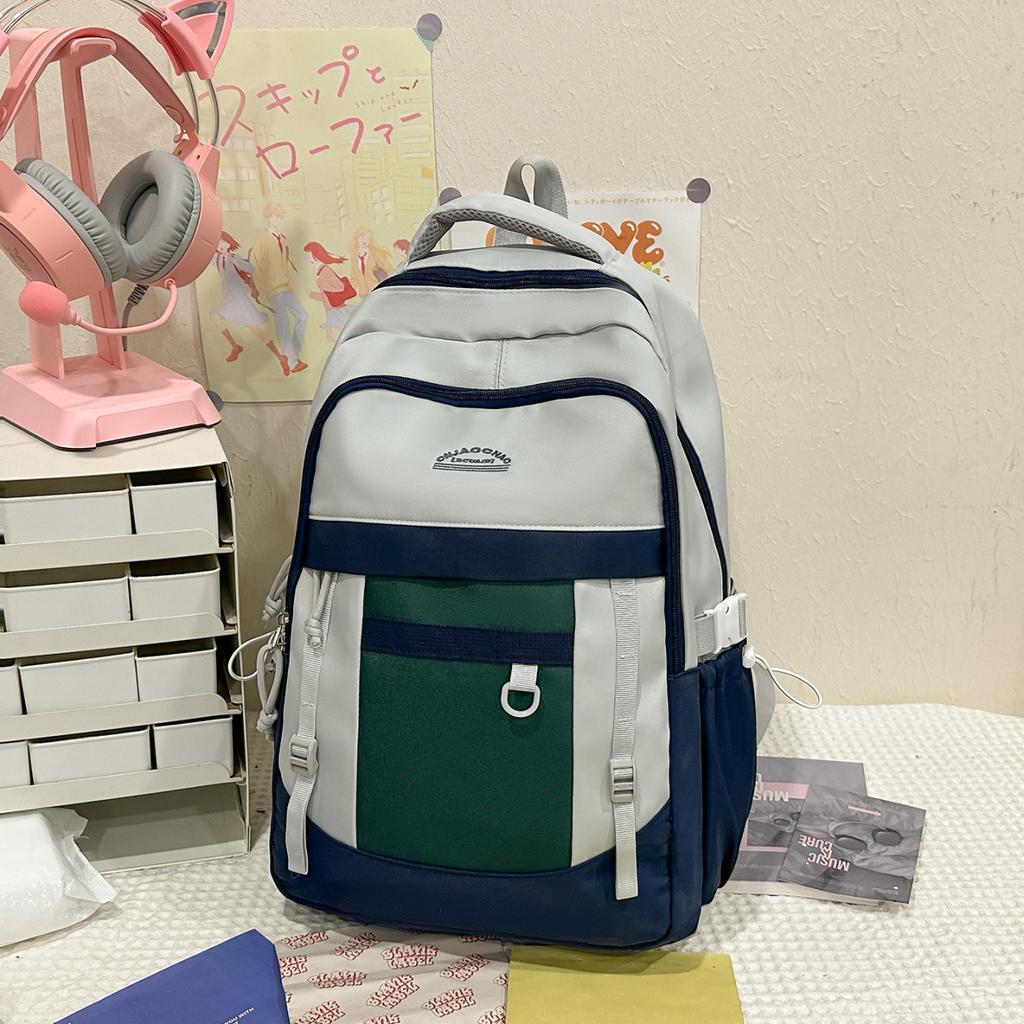 Schoolbag Large Capacity Junior High School Student Schoolbag Girls, Japanese Ins Style Simple Color Backpack Tide Travel Computer Back