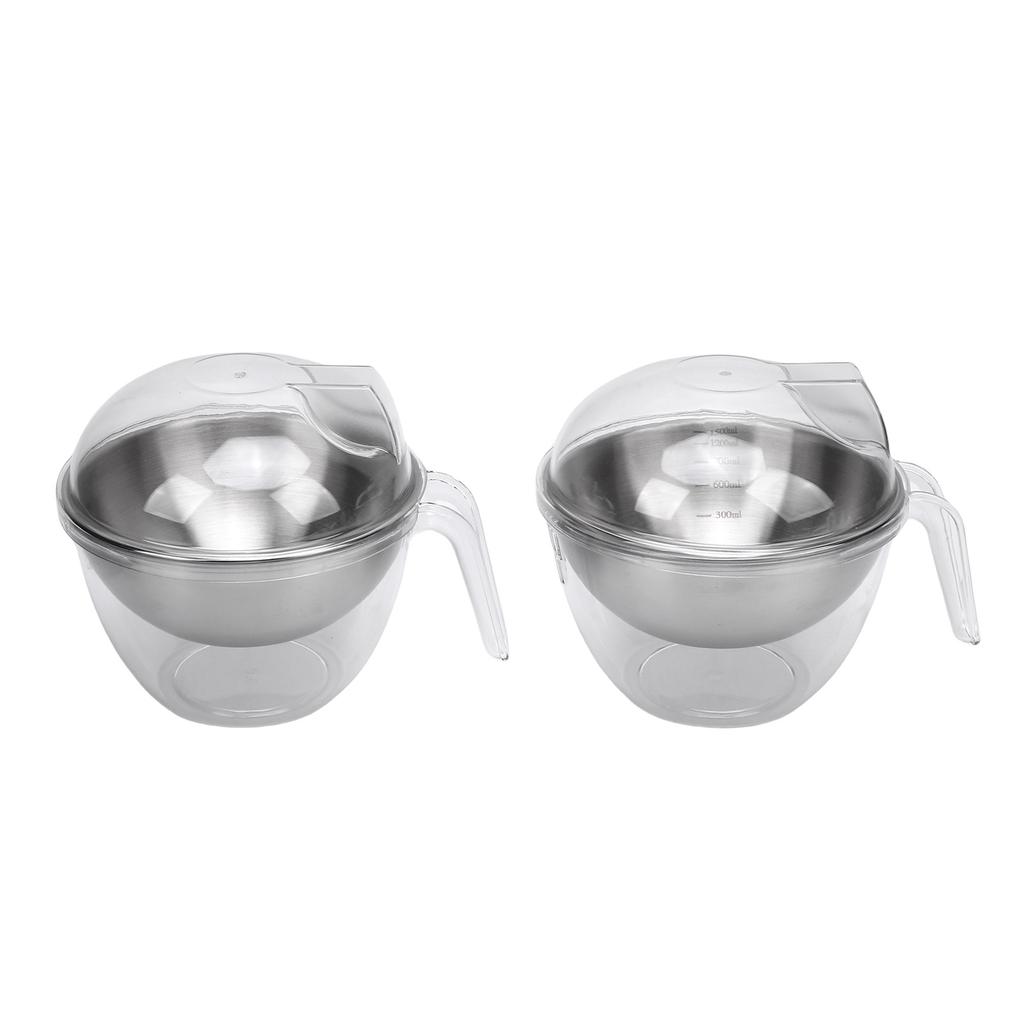 2pcs Iced Salad Bowl with PC Transparent Lid Stainless Steel Slanted Chilled Salad Bowl for Fruit Vegetable