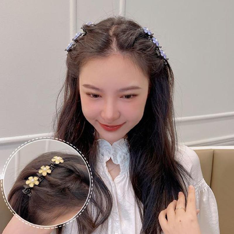 Flower Sparkling  Butterfly Braided Hair Clips Four-Leaf Clover Chopped Hairpin Duckbill Claw With 3 Small Hair Barrettes