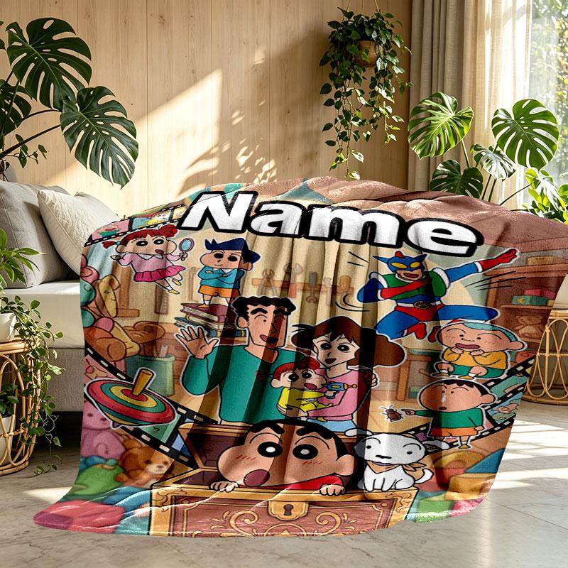 Custom Name Personalized Crayon Shin chan Print Blanket, Home Decor, Bedroom, Sofa, Camping, Couch, Gifts for Birthday Christmas