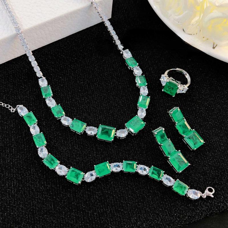 

SACE GEMS, классические кольца из медного сплава с цирконием, серьги, браслеты, ожерелье с подвеской, наборы ювелирных изделий, подарки для свадебной вечеринки Open зелёный