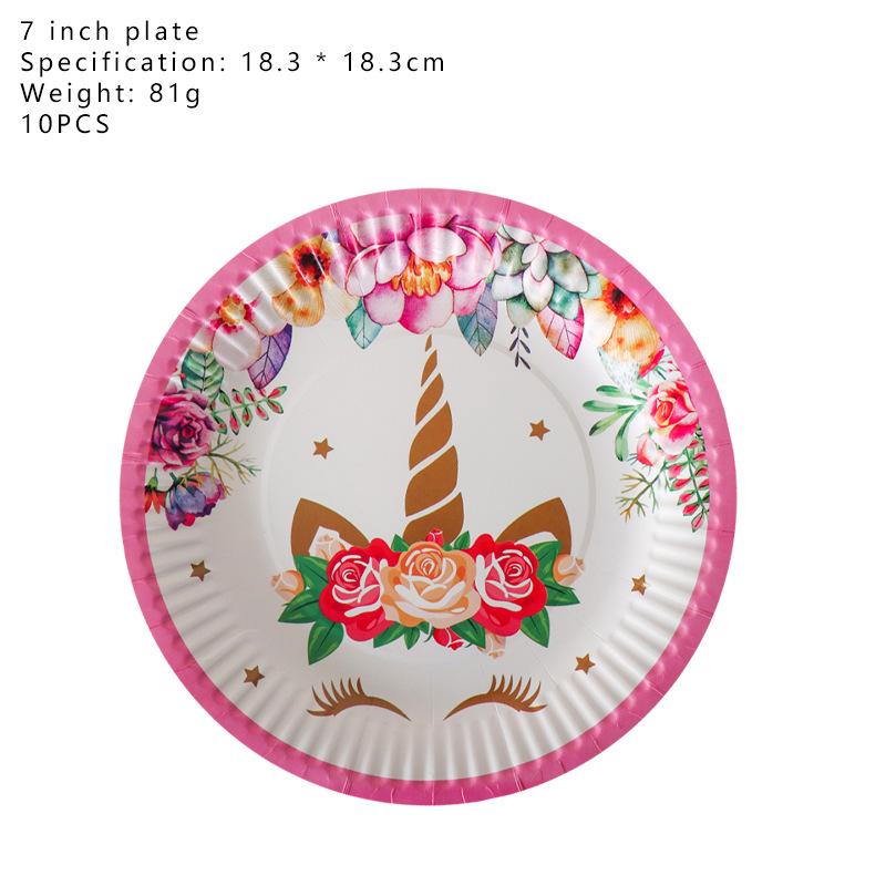 Unicorn Kids Wreath Birthday Party Supplies Tableware Plates Cup Fork Tablecloth
