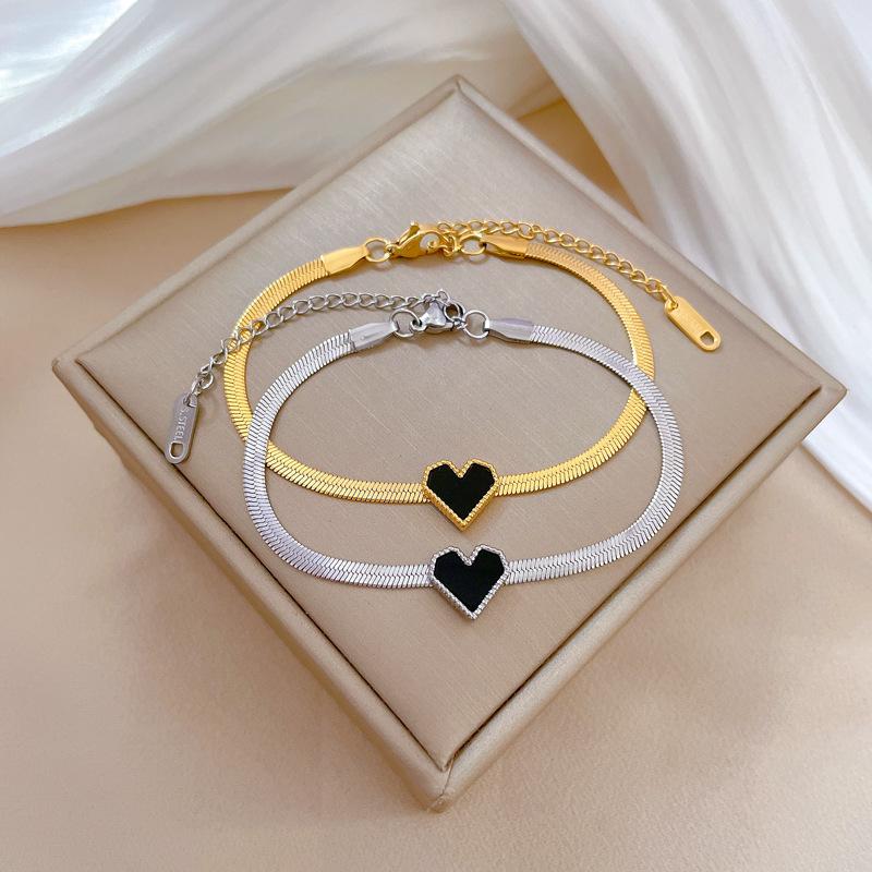 Dongmen Personalized Peach Heart Snake Chain Round Bead Furnace Gold Bracelet Female Retro Girlfriend